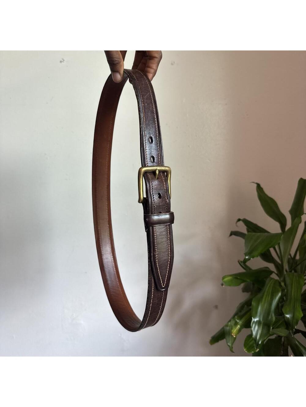 90s unisex Coach Brown Leather Belt Handcrafted in Italy Solid Brass Buckle 36"